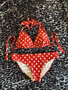 Luli Fama Red and White/Cream Polka Dot Bikini